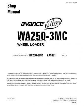 WA250-3(USA)-MC S/N A71001-UP Shop (repair) manual (English)