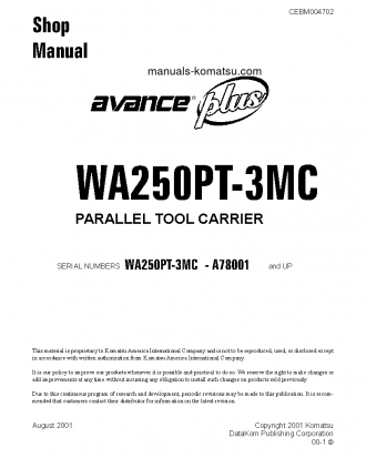 WA250PT-3(USA)-MC S/N A78001-UP Shop (repair) manual (English)