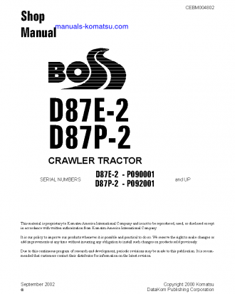 D87E-2(USA) S/N P090001-UP Shop (repair) manual (English)