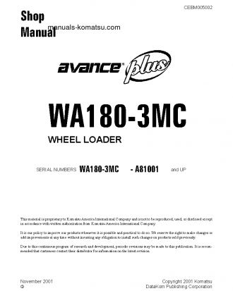 WA180-3(USA)-MC S/N A81001-UP Shop (repair) manual (English)
