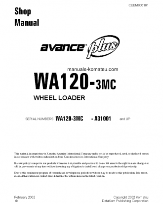 WA120-3(USA)-MC S/N A31001-UP Shop (repair) manual (English)