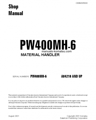 PW400MH-6(USA) S/N A84210-UP Shop (repair) manual (English)