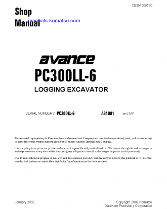 PC300LL-6(USA) S/N A84001-UP Shop (repair) manual (English)