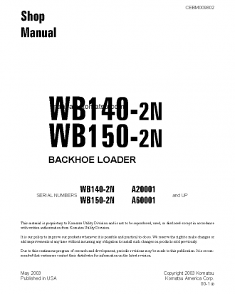 WB150-2(USA)-N S/N A60001-A60028 Shop (repair) manual (English)