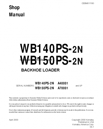 WB150PS-2(USA)-N S/N A70001-UP Shop (repair) manual (English)