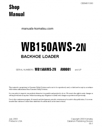 WB150AWS-2(USA)-N S/N A90001-UP Shop (repair) manual (English)