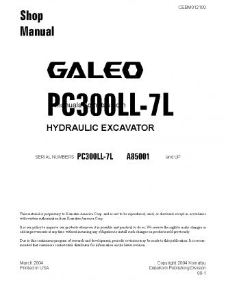 PC300LL-7(USA)-L S/N A85001-UP Shop (repair) manual (English)