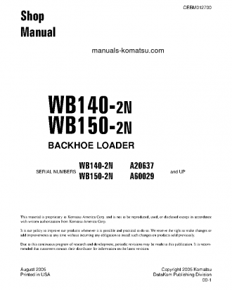 WB150-2(USA)-N S/N A60029-UP Shop (repair) manual (English)