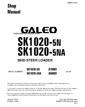 SK1020-5(USA)-NA S/N A60001-UP Shop (repair) manual (English)