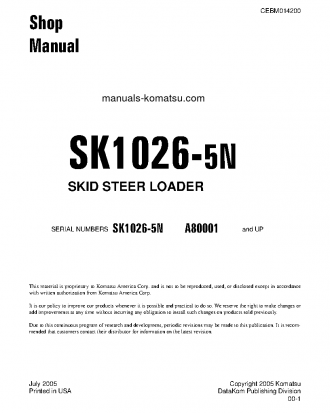 SK1026-5(USA)-N S/N A80001-UP Shop (repair) manual (English)