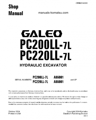 PC220LL-7(USA)-L S/N A86001-UP Shop (repair) manual (English)