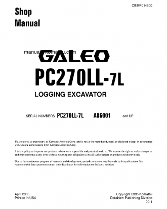 PC270LL-7(USA)-L S/N A86001-UP Shop (repair) manual (English)