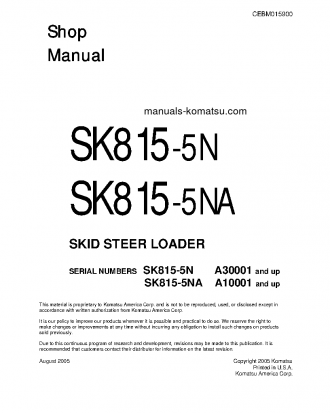 SK815-5(USA)-NA S/N A10001-UP Shop (repair) manual (English)