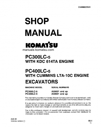 PC400LC-5(USA)-LC S/N A40001-A70500 Shop (repair) manual (English)