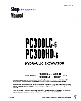 PC300HD-6(USA)-LC S/N A80001-A83000 Shop (repair) manual (English)