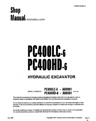 PC400HD-6(USA)-LC S/N A80001-A83000 Shop (repair) manual (English)