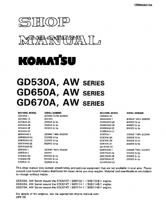 GD670A-1(USA) S/N 200840-202000 Shop (repair) manual (English)