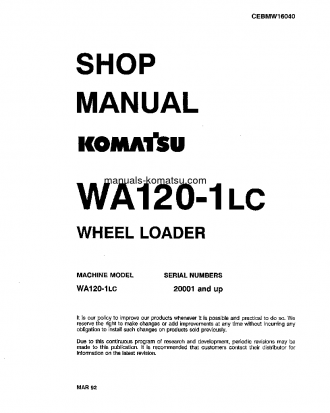 WA120-1(USA)-LC S/N A20001-UP Shop (repair) manual (English)