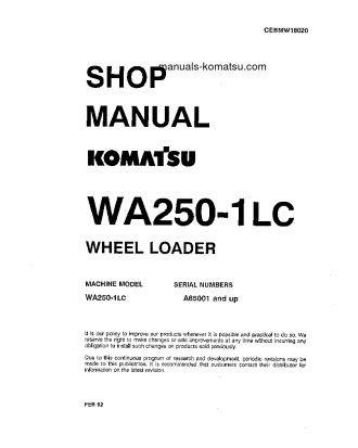 WA250-1(USA)-LC S/N A65001-UP Shop (repair) manual (English)