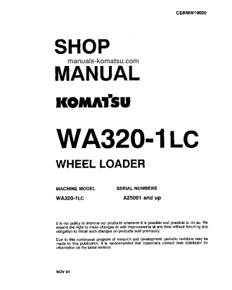 WA320-1(USA)-LC S/N A25001-UP Shop (repair) manual (English)