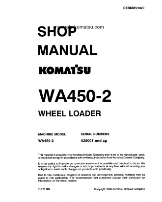 WA450-2(USA) S/N A25001-UP Shop (repair) manual (English)