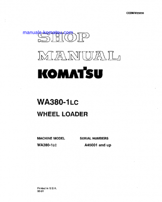 WA380-1(JPN)-LC S/N A45001-UP Shop (repair) manual (English)