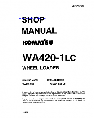 WA420-1(JPN)-LC S/N A25001-UP Shop (repair) manual (English)