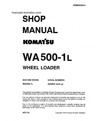 WA500-1(USA)-L S/N A20854-UP Shop (repair) manual (English)