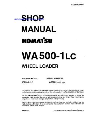 WA500-1(JPN)-LC S/N A60001-UP Shop (repair) manual (English)