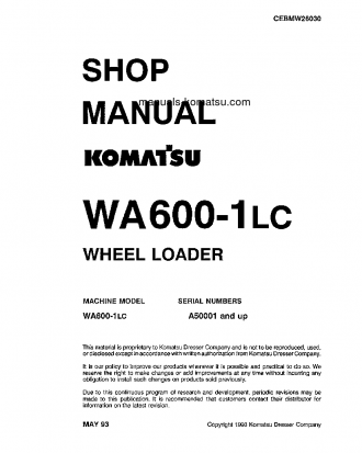 WA600-1(USA)-LC S/N A50001-UP Shop (repair) manual (English)