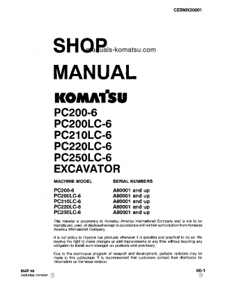 PC210LC-6(USA)-L S/N A80001-UP Shop (repair) manual (English)