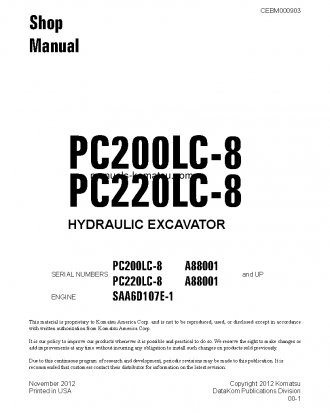 PC200LC-8(USA) S/N A88001-UP Shop (repair) manual (English)