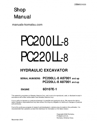 PC200LL-8(USA) S/N A87001-UP Shop (repair) manual (English)