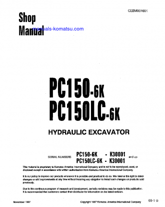 PC150LC-6(GBR)-K S/N K30001-K32000 Shop (repair) manual (English)