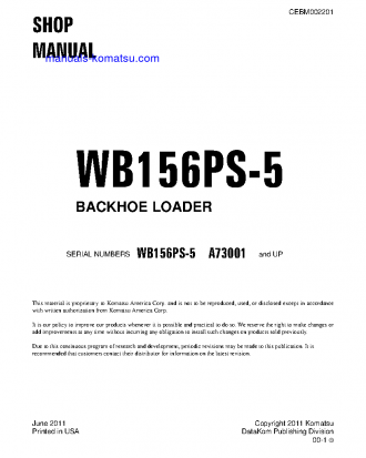 WB156PS-5(USA) S/N A73001-UP Shop (repair) manual (English)