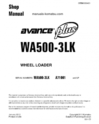 WA500-3(USA)-LK S/N A71001-UP Shop (repair) manual (English)