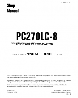 PC270LC-8(USA) S/N A87001-UP Shop (repair) manual (English)