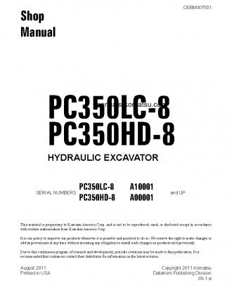 PC350LC-8(USA) S/N A10001-UP Shop (repair) manual (English)
