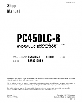 PC450LC-8(USA) S/N A10001-UP Shop (repair) manual (English)