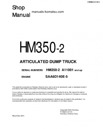 HM350-2(USA) S/N A11001-UP Shop (repair) manual (English)