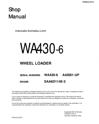 WA430-6(USA) S/N A42001-UP Shop (repair) manual (English)