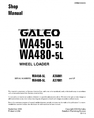 WA480-5(USA)-L S/N A36001-UP Shop (repair) manual (English)