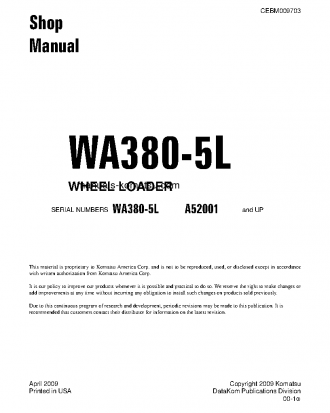 WA380-5(USA)-L S/N A52001-UP Shop (repair) manual (English)