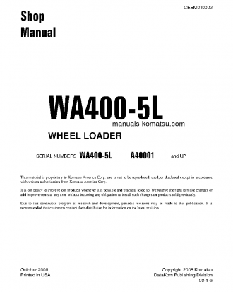 WA400-5(USA)-L S/N A40001-UP Shop (repair) manual (English)