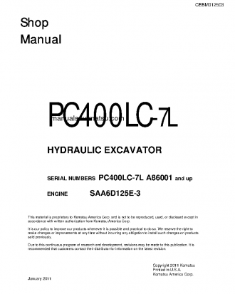 PC400LC-7(USA)-L S/N A86001-UP Shop (repair) manual (English)