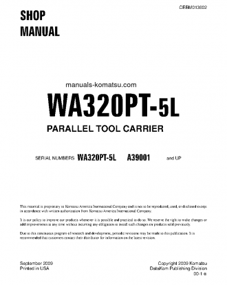 WA320PT-5(USA)-L S/N A39001-UP Shop (repair) manual (English)