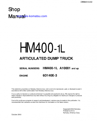 HM400-1(USA)-L S/N A10001-UP Shop (repair) manual (English)