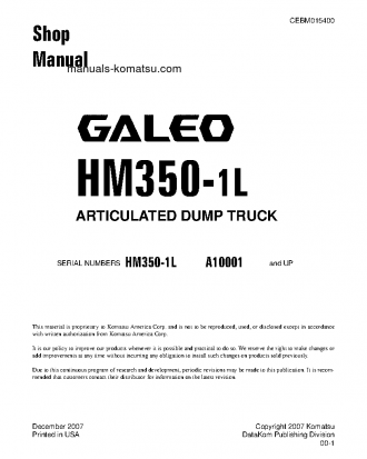 HM350-1(USA)-L S/N A10001-UP Shop (repair) manual (English)