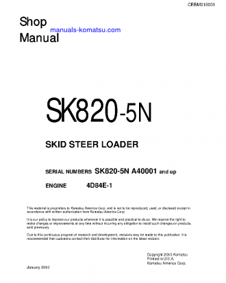 SK820-5(USA)-N S/N A40001-UP Shop (repair) manual (English)