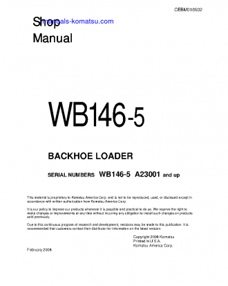 WB146-5(USA) S/N A23001-UP Shop (repair) manual (English)